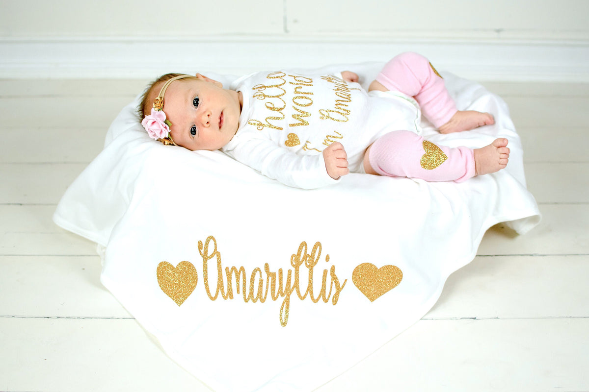 Newborn Girl Hospital Hat: Pink Striped Baby Beanie with Rhinestone Bow