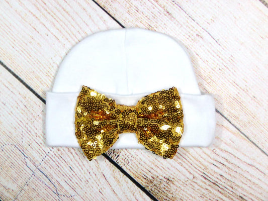 Baby Girl Sequin Bow Hat: Cotton Beanie, Custom Colors