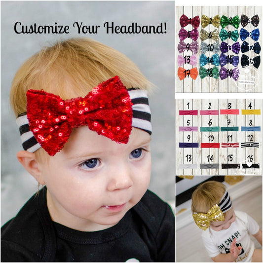 Sequin Bow Baby Headband: Wide Cotton Headband, Newborn to Toddler