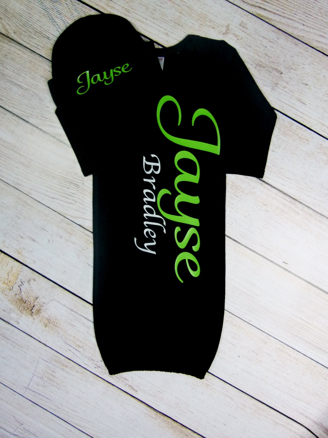 Newborn Boy Personalized Coming Home Outfit Gown Personalized Hat Option Baby Boy Gift Set Newborn Baby Boy Take Home Clothing Black Green
