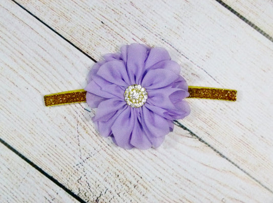 Baby Girl Lavender Gold Glitter Headband Newborn Baby Girl Accessory Lavender Flower and Rhinestone Baby Photo Prop