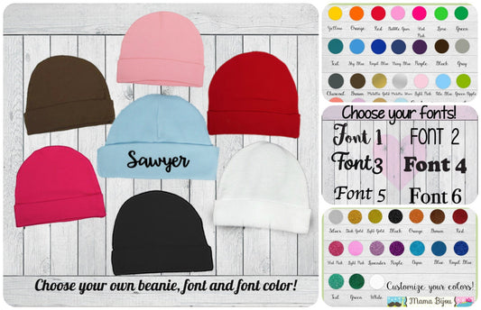 Personalized Baby Beanie Hat: Custom Name & Font