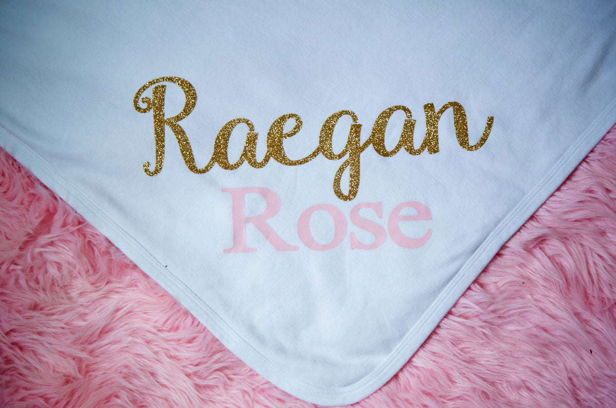 Personalized Baby Girl Blanket: White Cotton Newborn Gift
