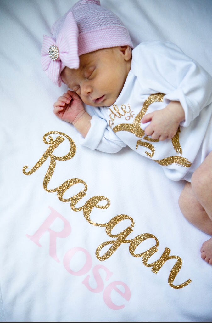 Personalized Baby Girl Blanket: White Cotton Newborn Gift