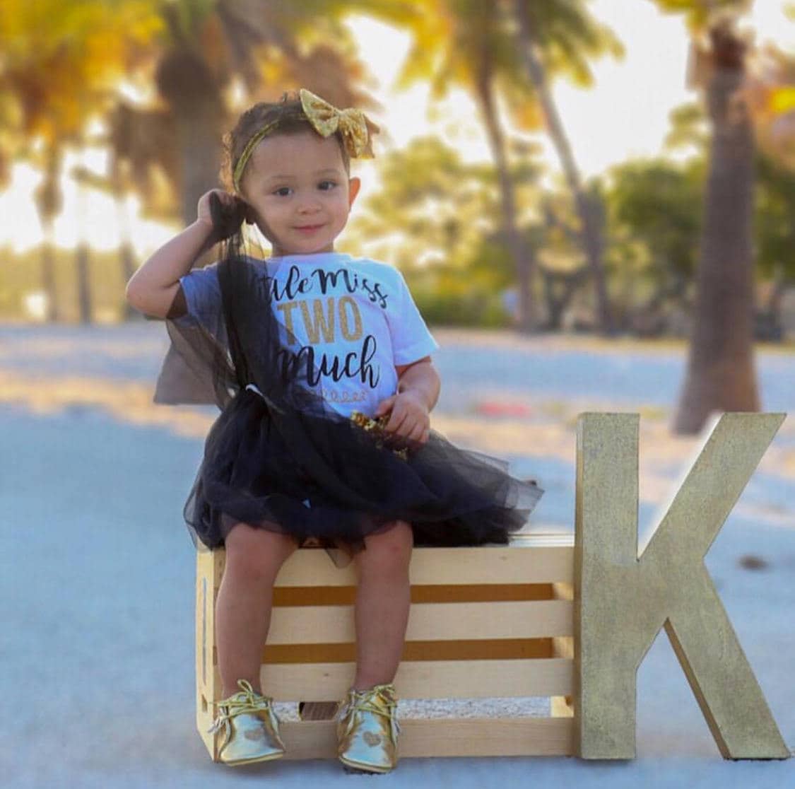 2nd Birthday Outfit Girl: "Little Miss Two Much" Gold & Black Set