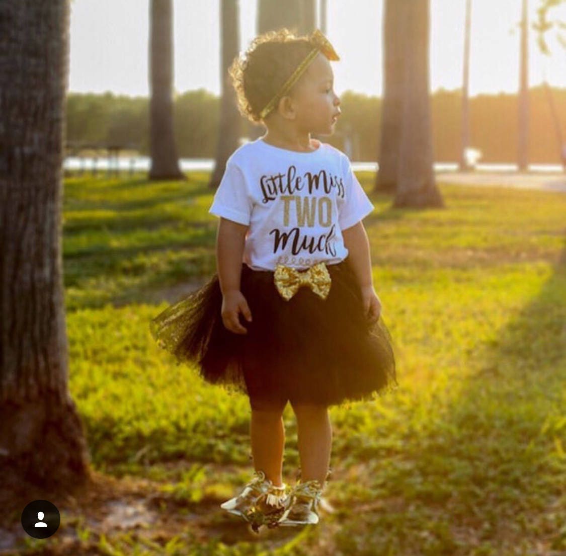 2nd Birthday Outfit Girl: "Little Miss Two Much" Gold & Black Set