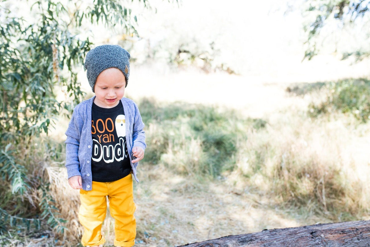 Halloween Baby Boy Outfit: "Boo Ya Dude" Bodysuit, Leg Warmers & Hat