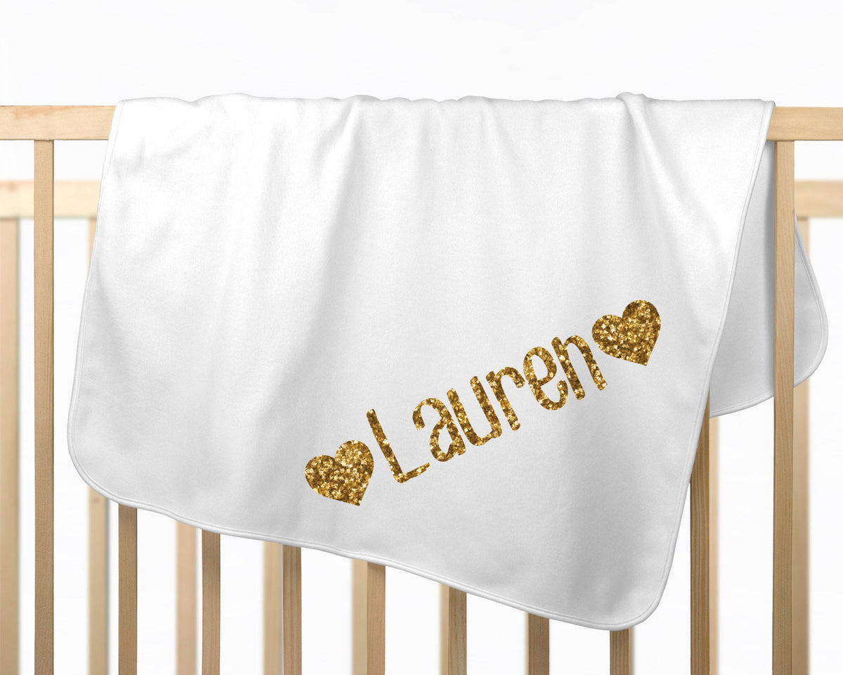 Personalized Baby Blanket: Gold Glitter Name, Newborn Girl Gift