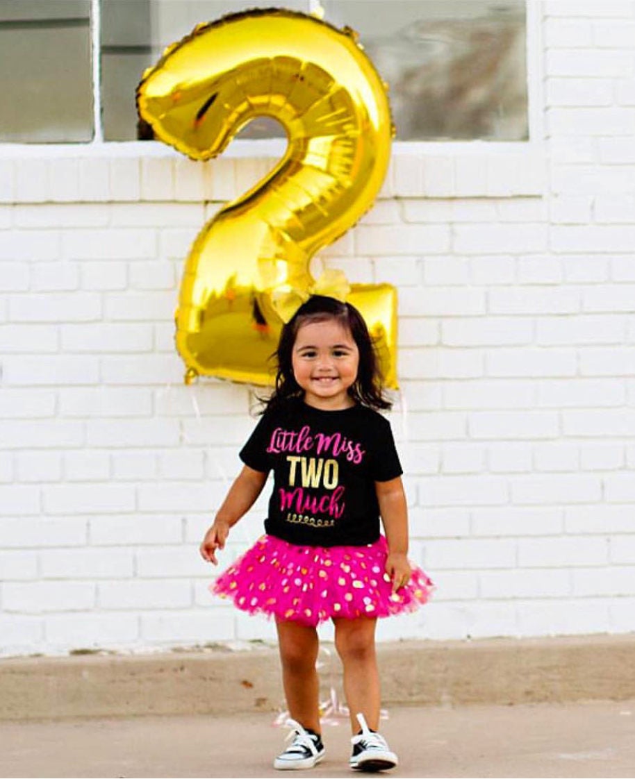Second Birthday Outfit Girl: "Little Miss Two Much" Tee