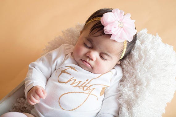 Personalized Baby Girl Outfit: Newborn Take Home Gown, Glitter Heart Leg Warmers