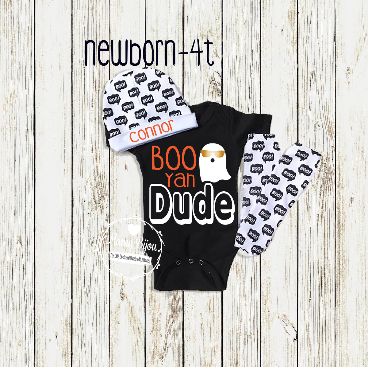 Halloween Baby Boy Outfit: "Boo Ya Dude" Bodysuit, Leg Warmers & Hat