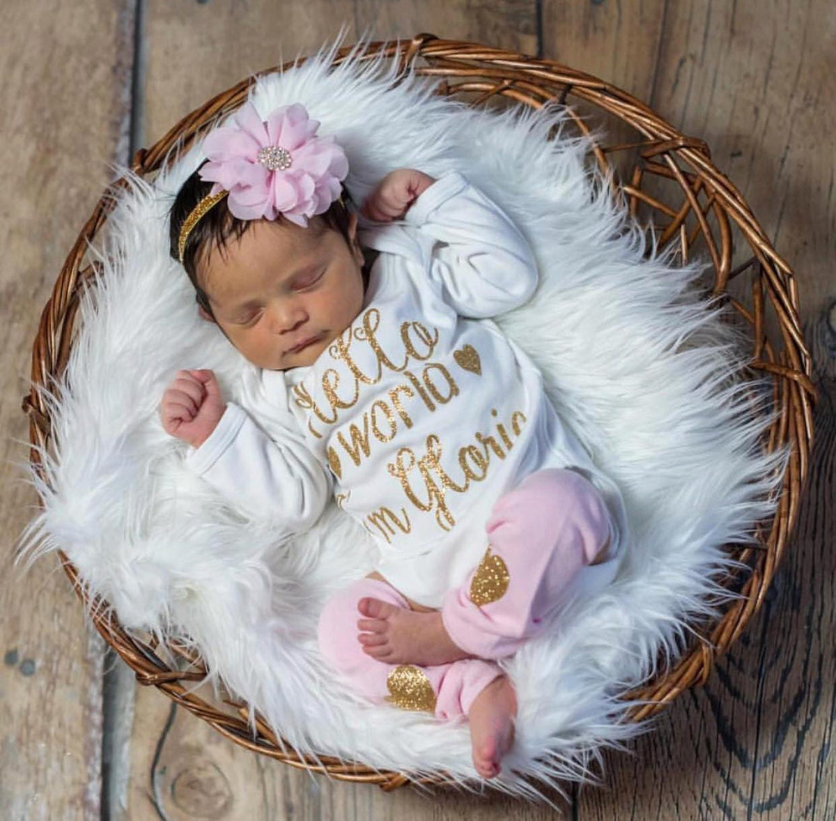 Personalized Newborn Girl Outfit: Hello World Baby Clothes Set