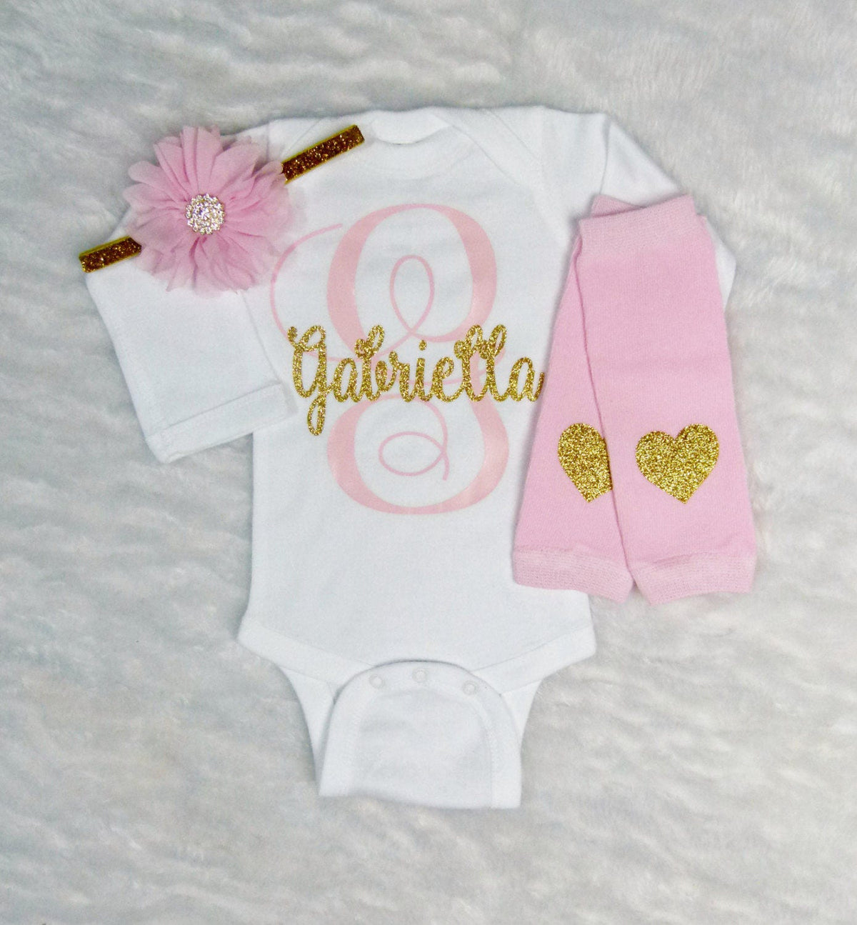 Personalized Baby Girl Blanket: Gold Glitter Name, Hearts