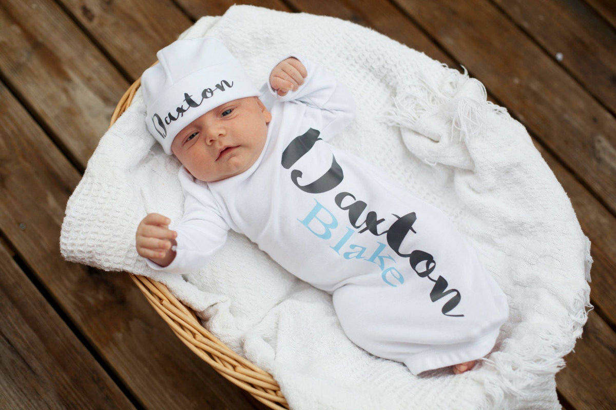 Personalized Newborn Baby Boy Blanket: Navy Blue & Gray Swaddle