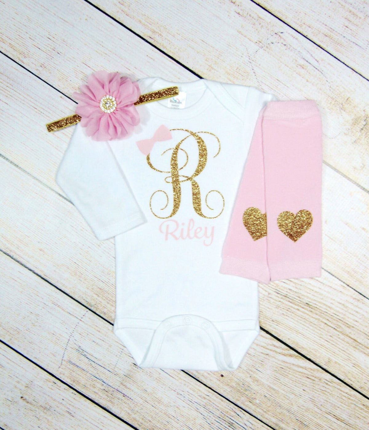 Personalized Baby Girl Outfit: Glitter Monogram Bodysuit, Newborn Clothes
