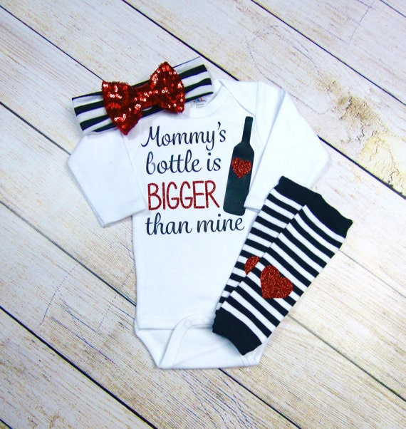Wine Mom Baby Outfit: Funny Newborn Bodysuit & Leg Warmers