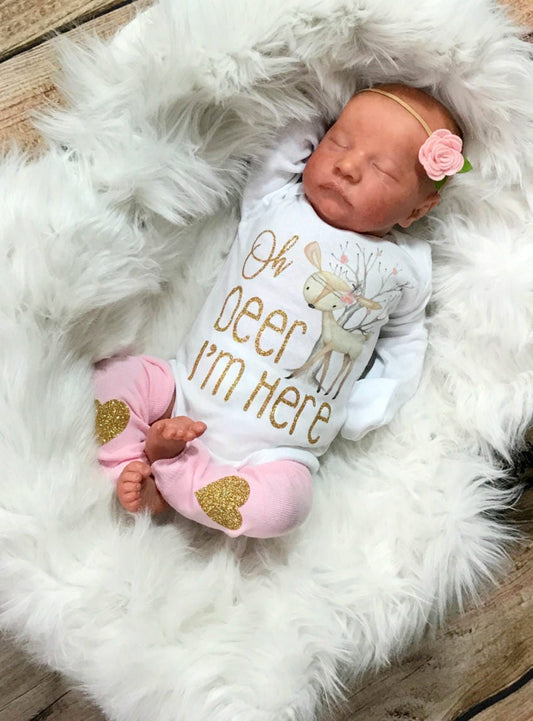 Boho Newborn Girl Outfit: Oh Deer I'm Here, Coming Home Outfit