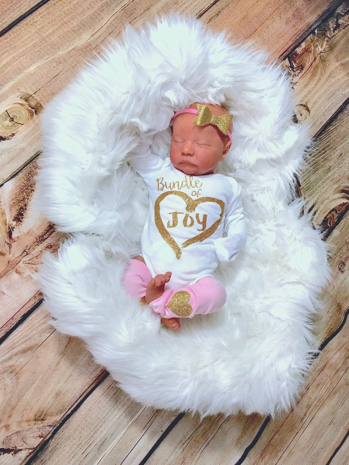 Newborn Girl Take Home Outfit: Bundle of Joy Bodysuit & Leg Warmers