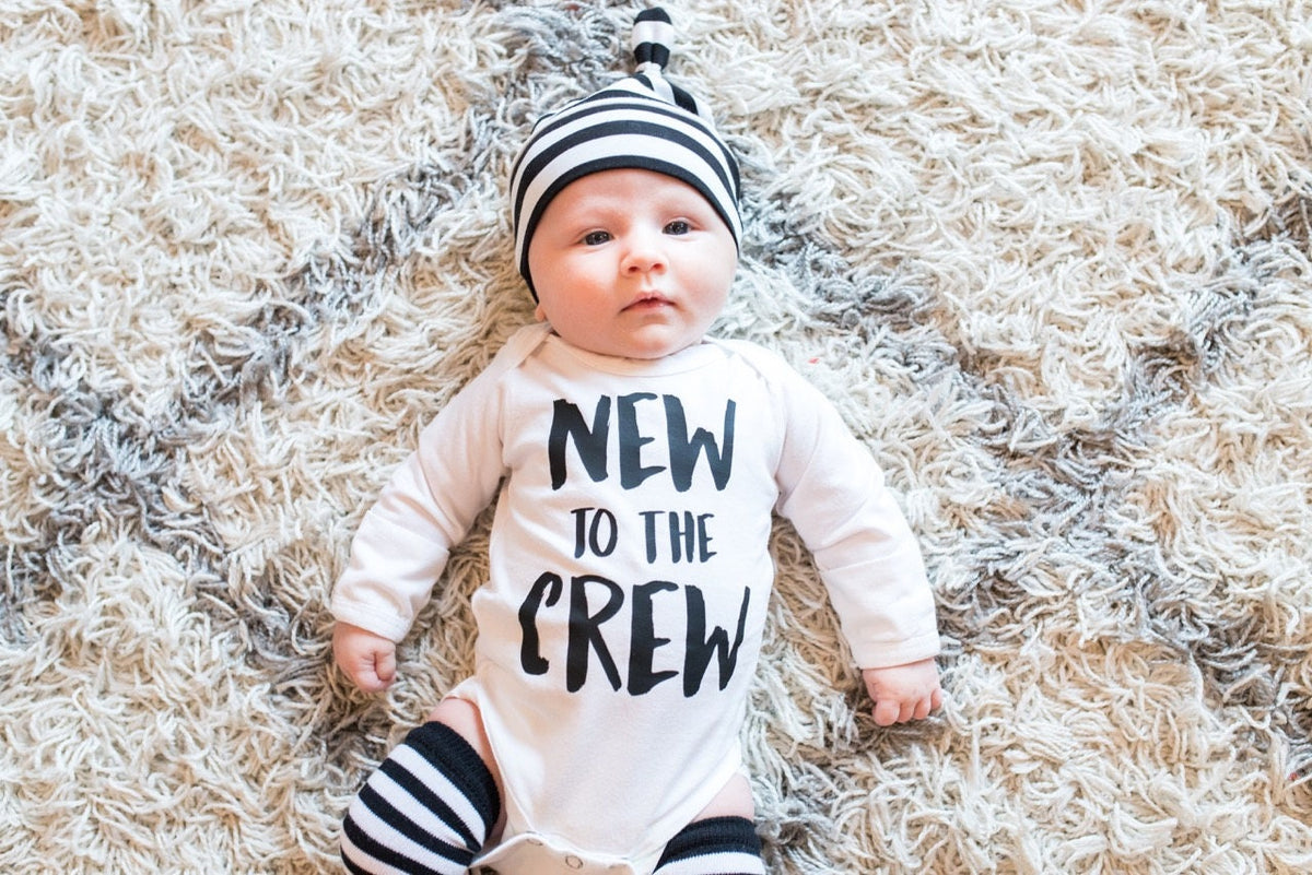 Newborn Boy Outfit: "New to The Crew" Bodysuit, Sibling Announcement