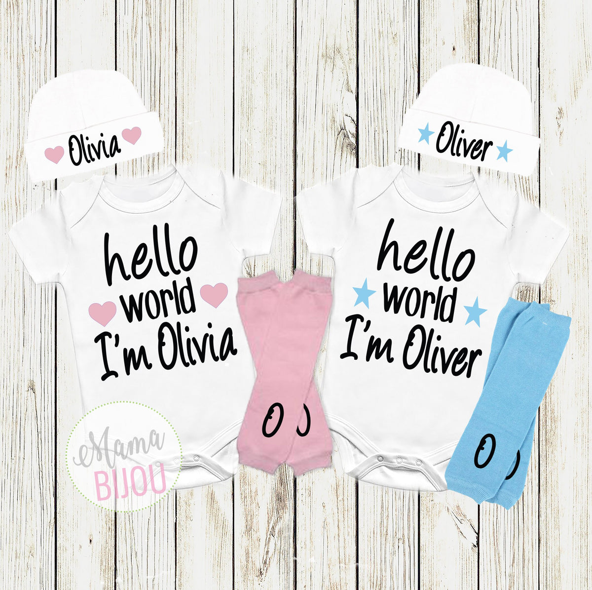Hello World Newborn Outfit: Personalized Baby Boy Coming Home Set