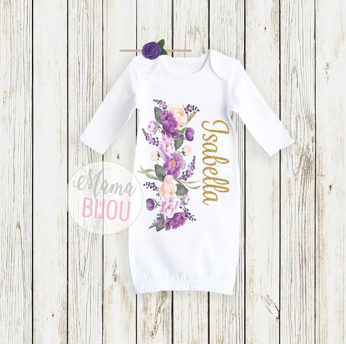 Personalized Newborn Swaddle Blanket: Purple Floral Baby Receiving Blanket
