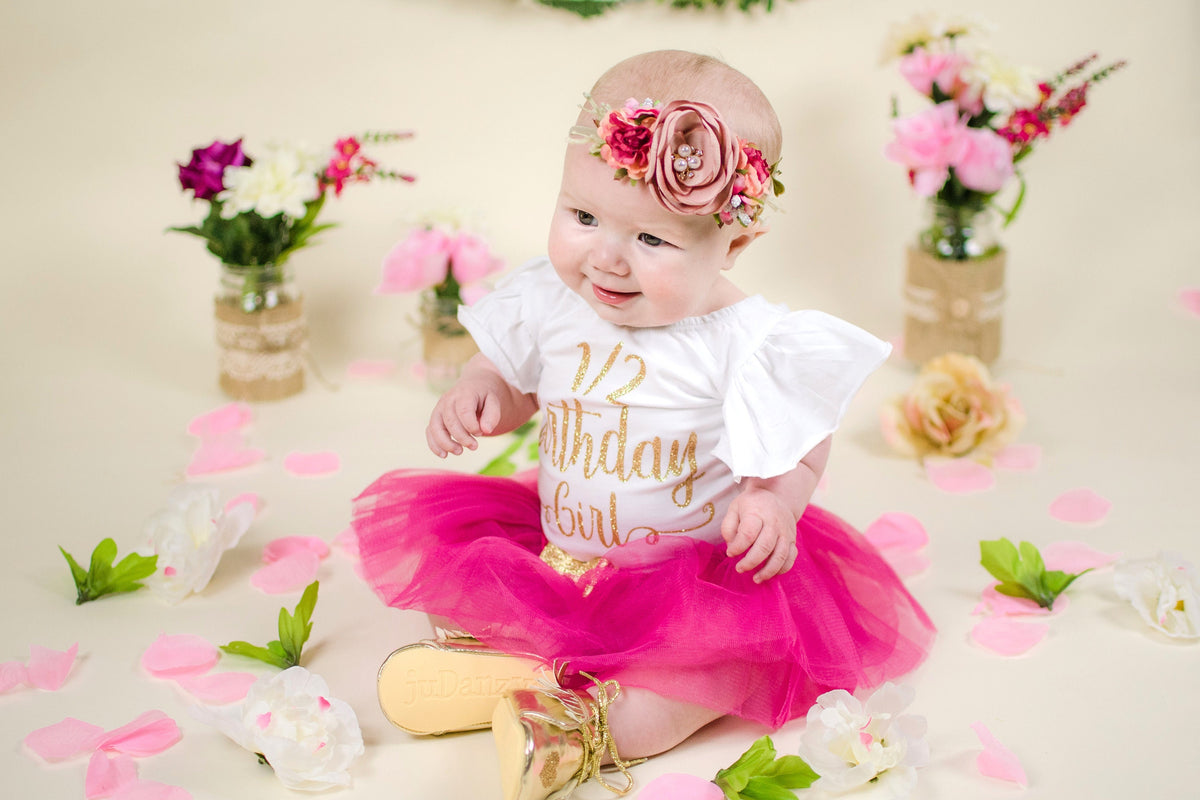 Half Birthday Girl Outfit: 6 Month Photo Clothes, Hot Pink Tutu
