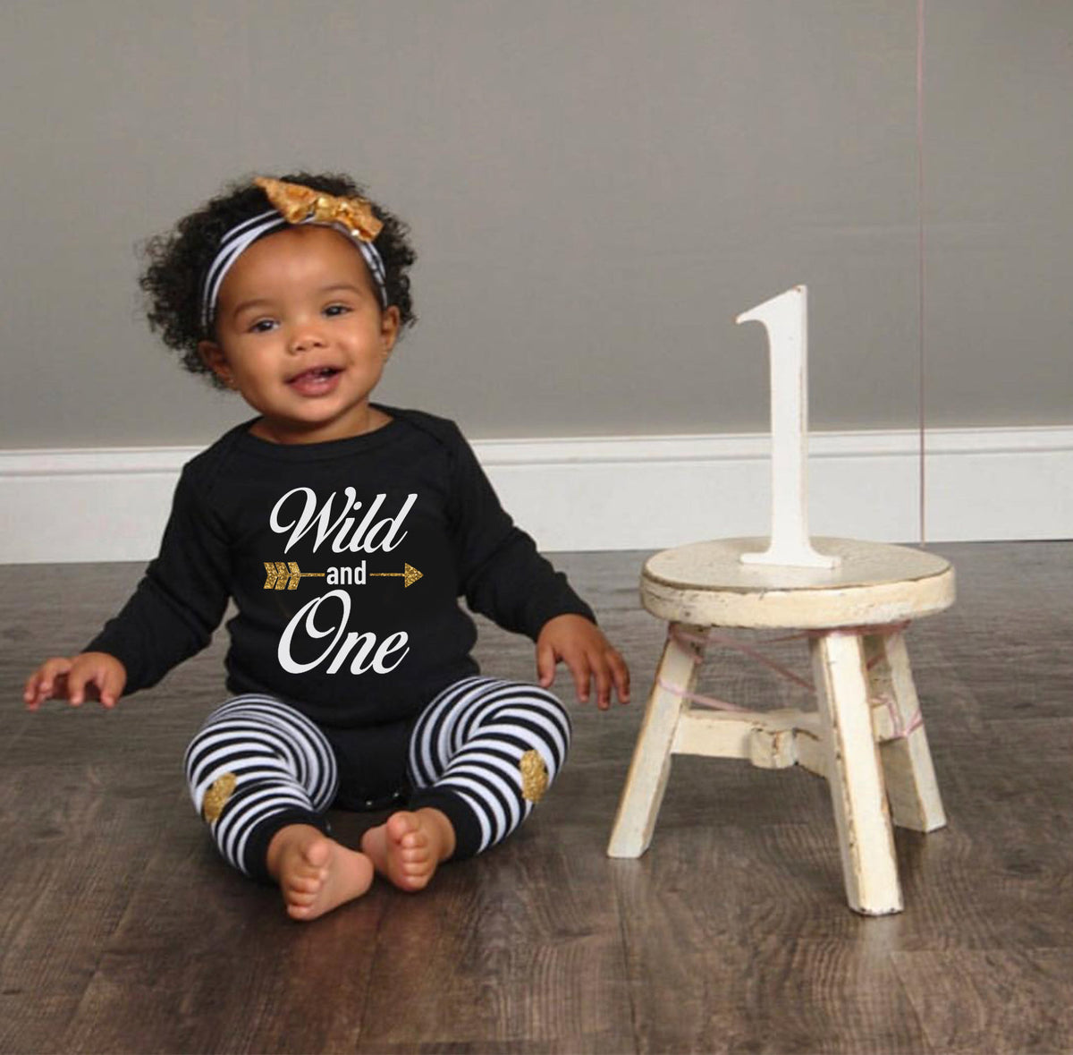 Wild One 1st Birthday Outfit Girl: Black & Gold Sparkle