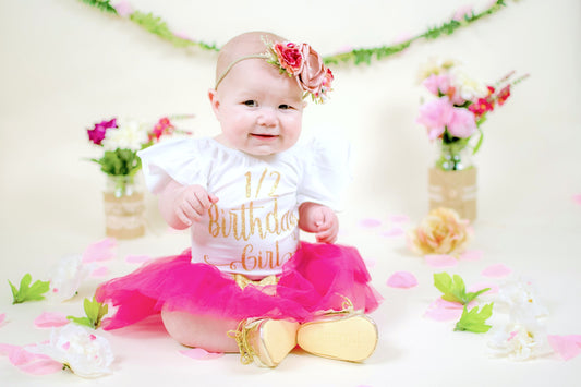 Half Birthday Girl Outfit: 6 Month Photo Clothes, Hot Pink Tutu