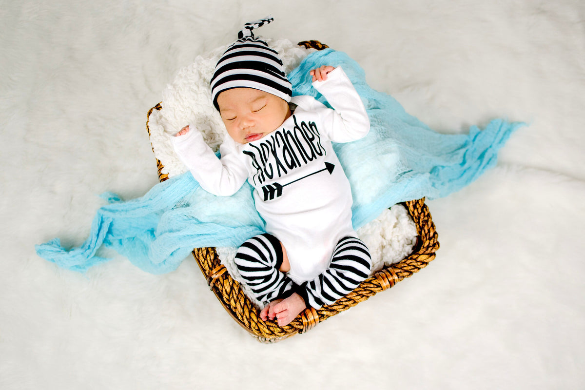 Newborn Boy Knotted Beanie Hat Black White Stripe
