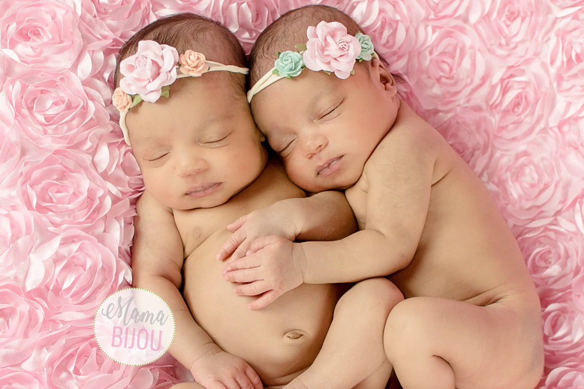 Boho Baby Girl Headband: Pink Peach Flower Newborn Photo Prop