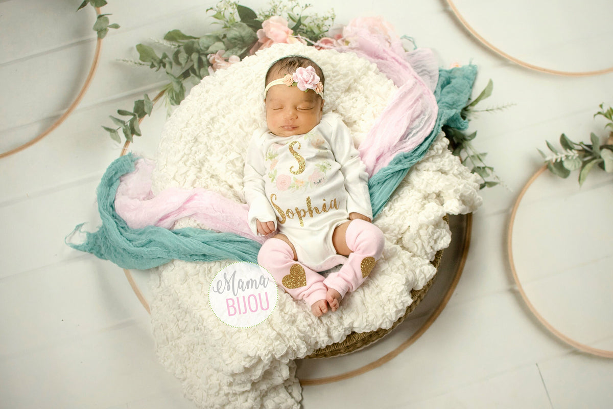 Boho Baby Girl Headband: Pink Peach Flower Newborn Photo Prop