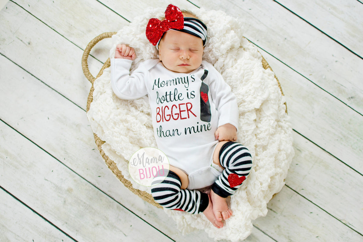 Wine Mom Baby Outfit: Funny Newborn Bodysuit & Leg Warmers