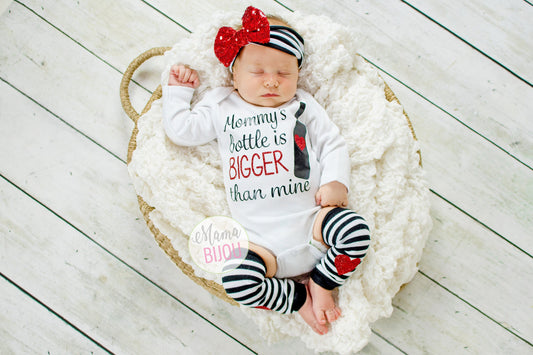 Wine Mom Baby Outfit: Funny Newborn Bodysuit & Leg Warmers