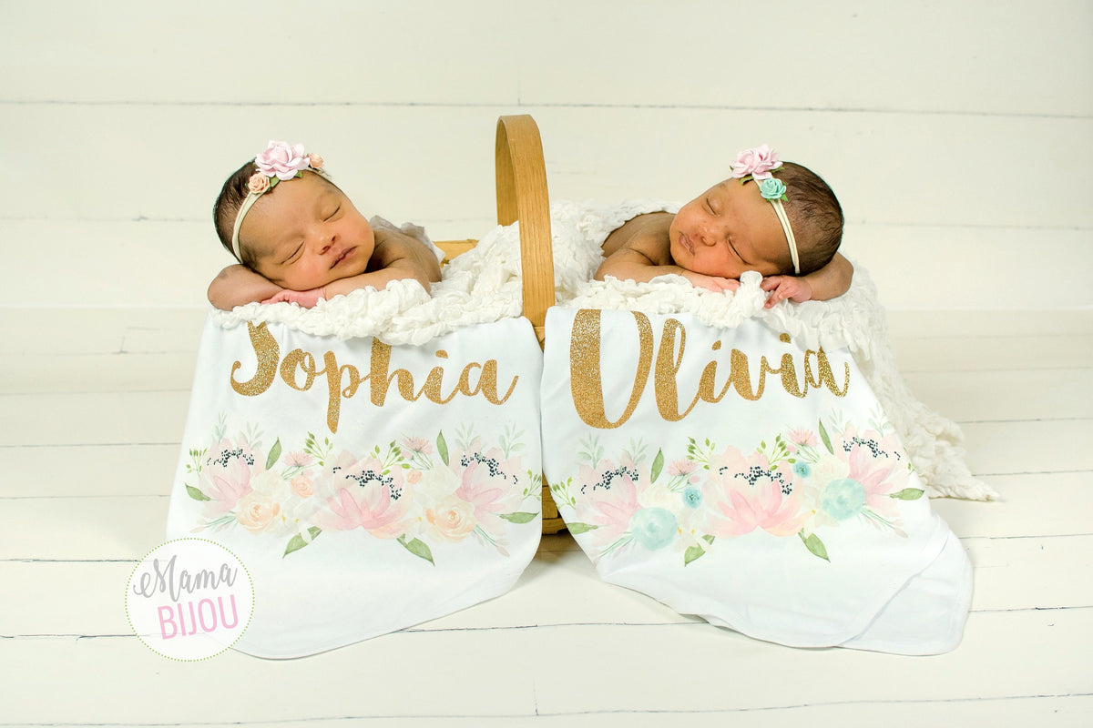 Twin Girls Coming Home Outfit: Personalized Boho Flower Gowns