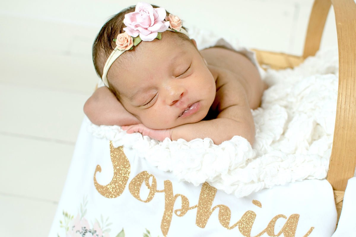 Personalized Newborn Girl Coming Home Outfit: Pink Floral Boho Baby Clothes