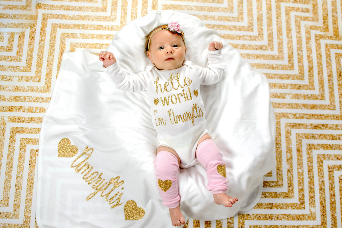 Personalized Newborn Girl Outfit: Hello World Baby Clothes, Hospital Outfit