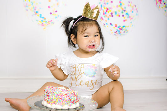 First Birthday Girl Outfit: Cake Smash "Cake Please" Bodysuit