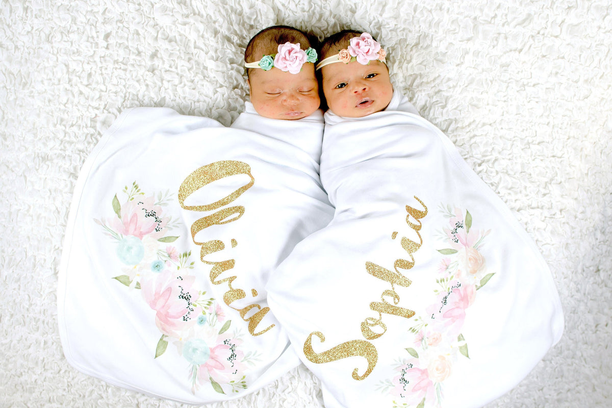 Newborn Girl Swaddle Blanket Headband Personalized Baby Blanket Receiving Blanket Floral Swaddling Blanket Boho Baby Shower Gift Girl Set