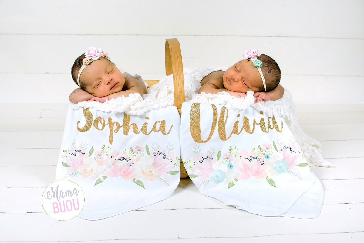 Newborn Girl Swaddle Blanket Headband Personalized Baby Blanket Receiving Blanket Floral Swaddling Blanket Boho Baby Shower Gift Girl Set