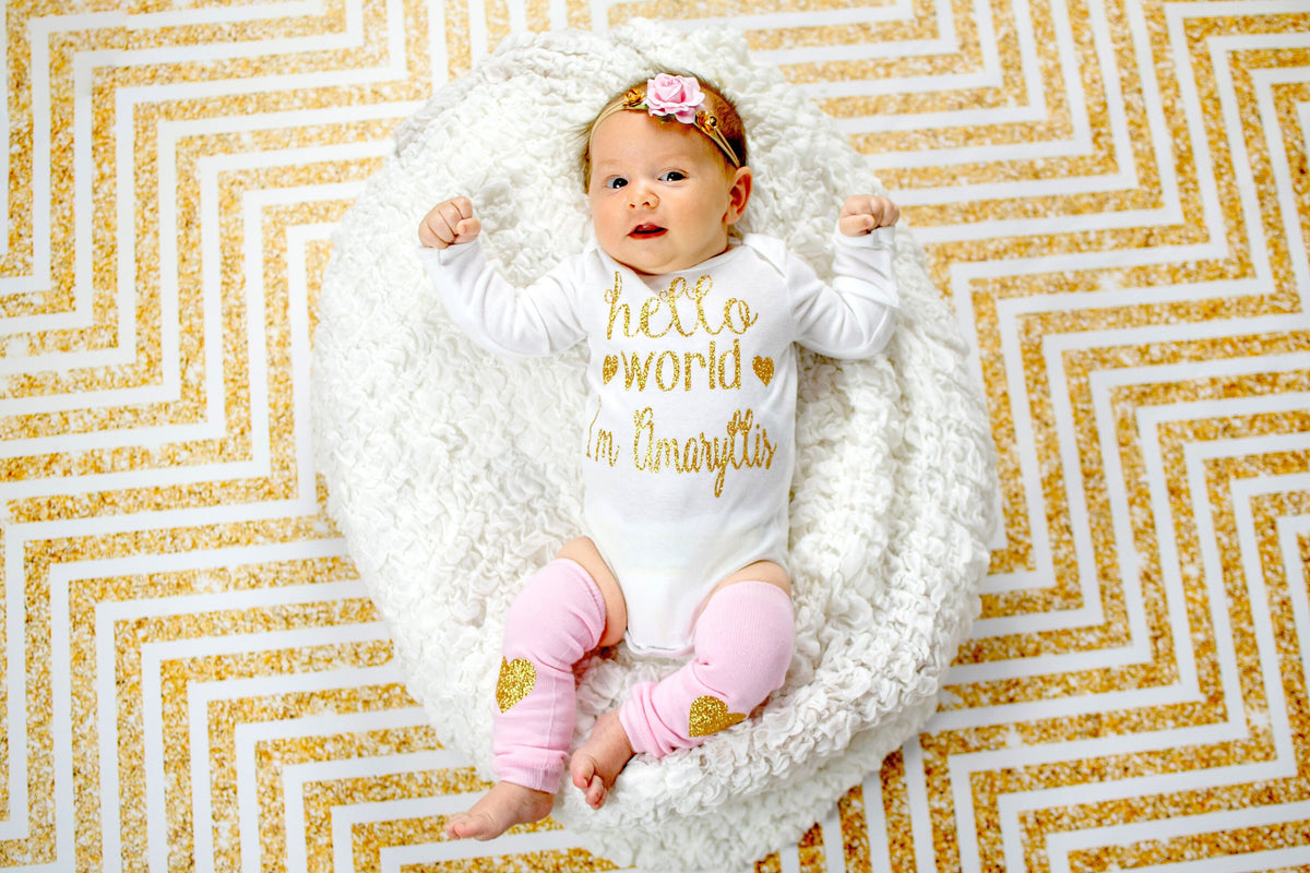 Personalized Newborn Girl Outfit: Hello World Baby Clothes, Hospital Outfit