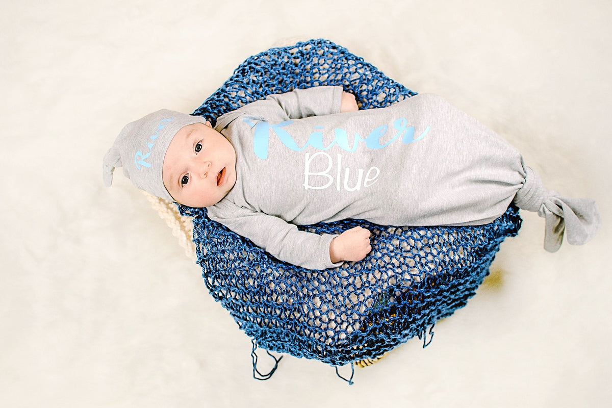Personalized Baby Boy Knotted Gown: Newborn Coming Home Outfit