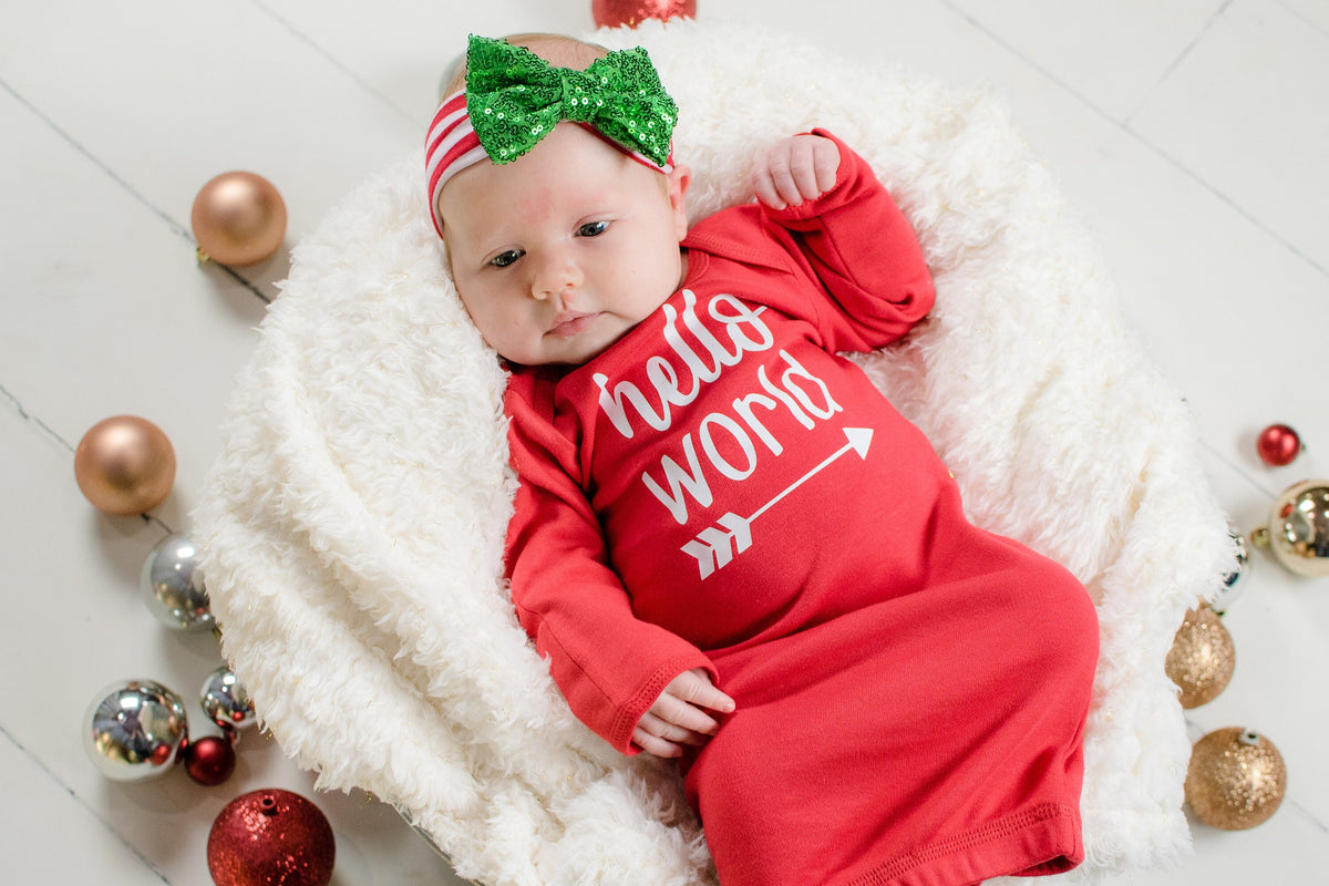 Newborn Girl Christmas Outfit: "Hello World" Red Gown