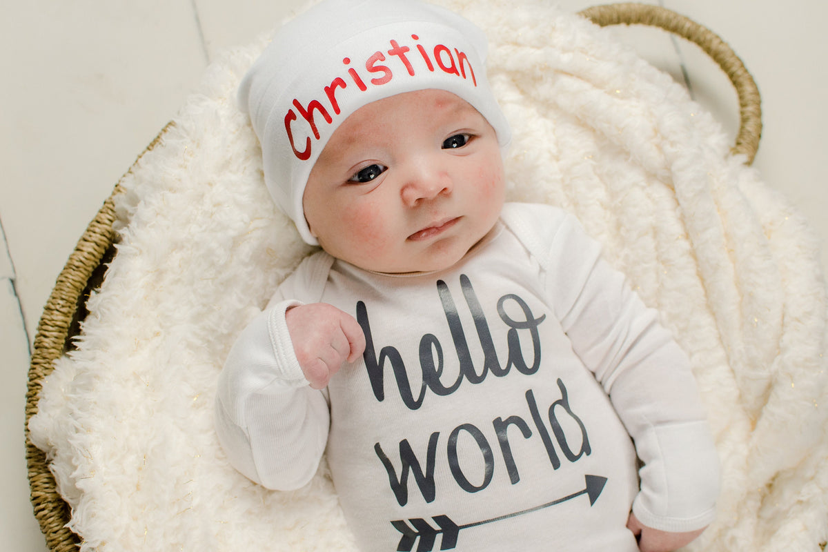 Hello World Newborn Outfit: Baby Boy Coming Home Outfit