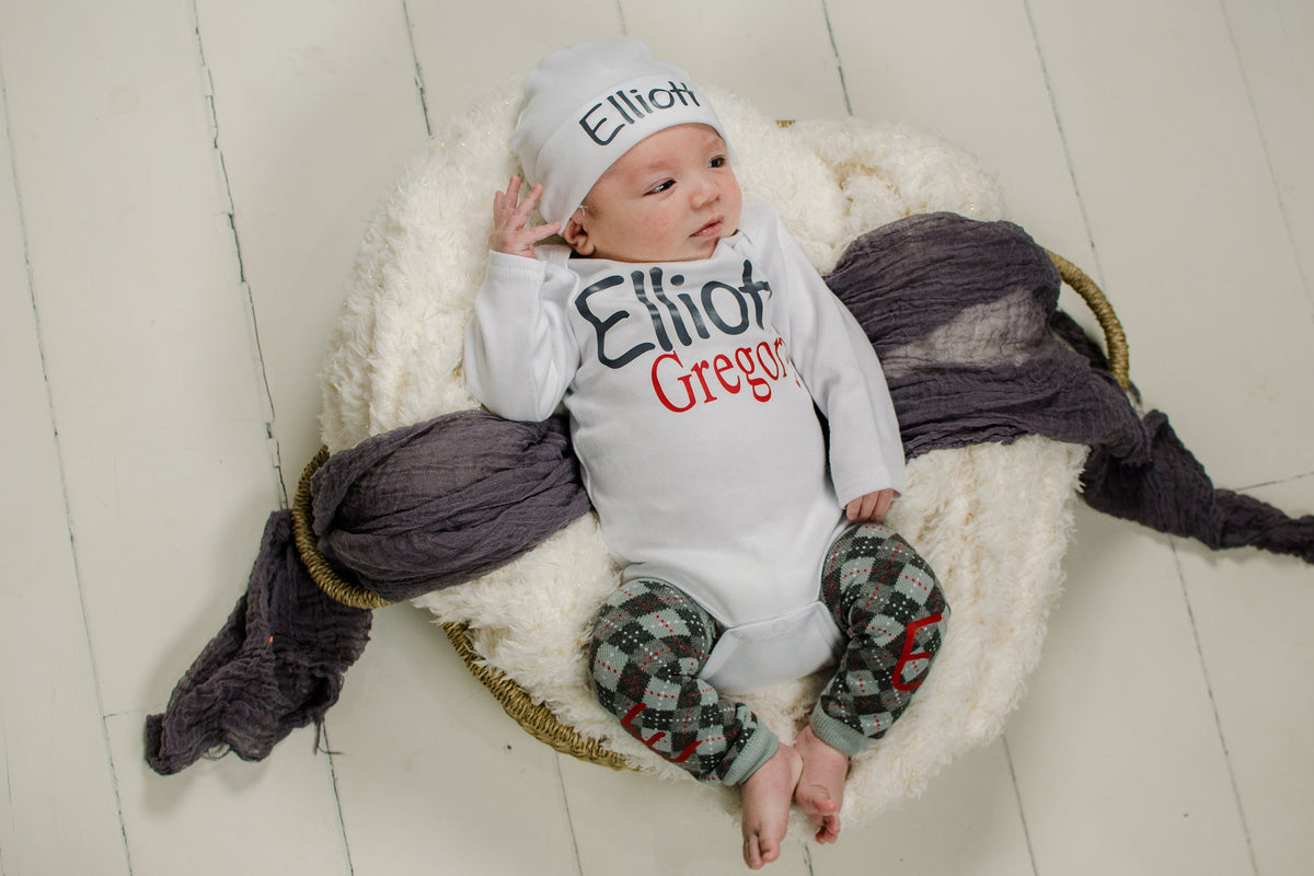 Personalized Newborn Boy Outfit: Baby Coming Home Gift