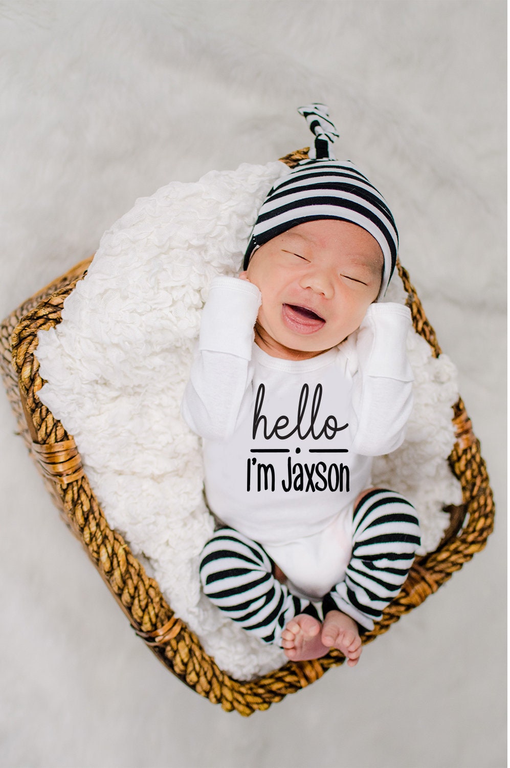 Baby Boy Coming Home Outfit: Hello World Bodysuit, Personalized Blanket