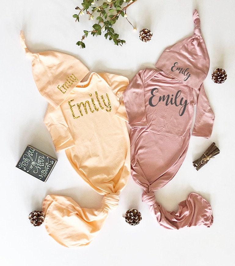 Personalized Newborn Knotted Gown: Baby Girl Coming Home Outfit