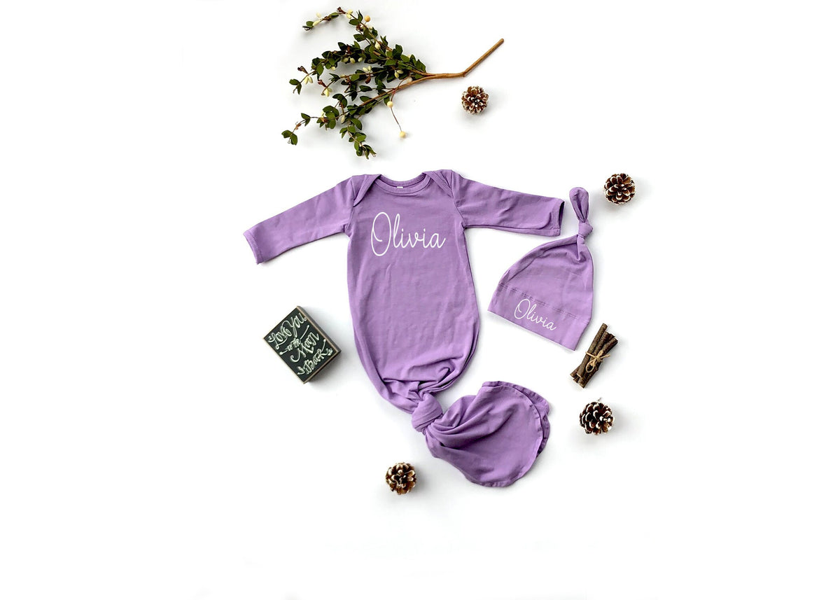Personalized Baby Girl Knotted Gown: Newborn Coming Home Outfit