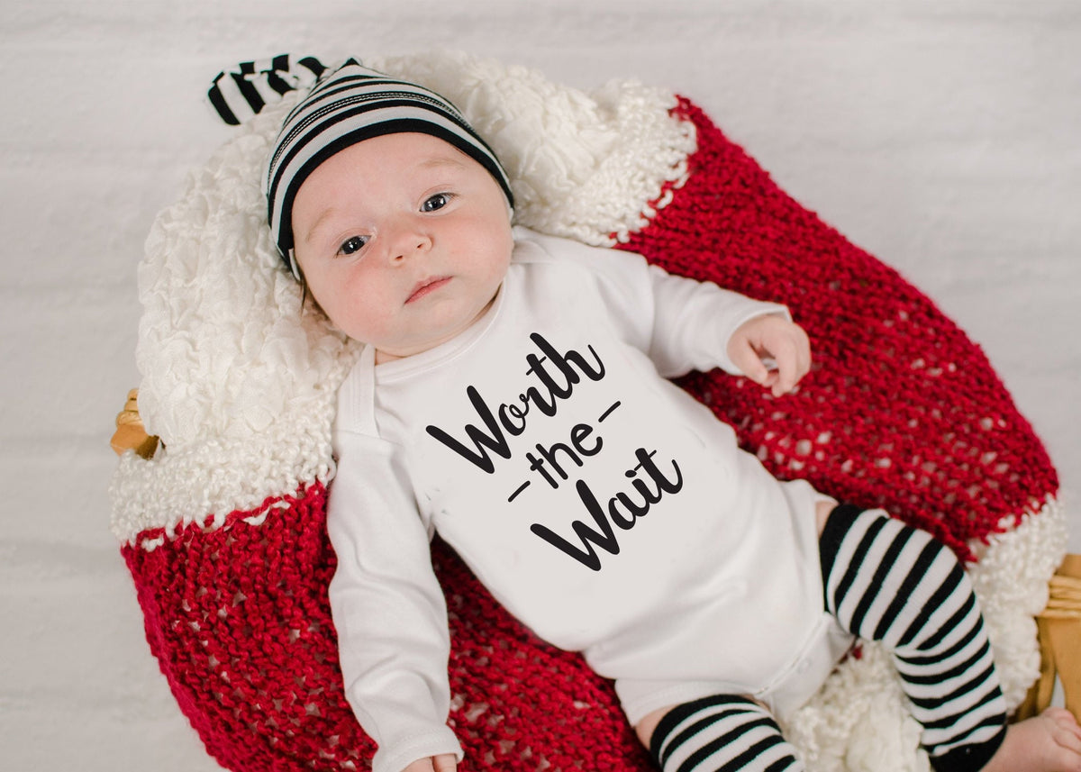 Newborn Boy Outfit: "Worth the Wait" Bodysuit, Sibling Announcement