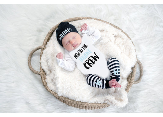 New to the Crew Baby Bodysuit - Personalized Sibling Announcement Outfit