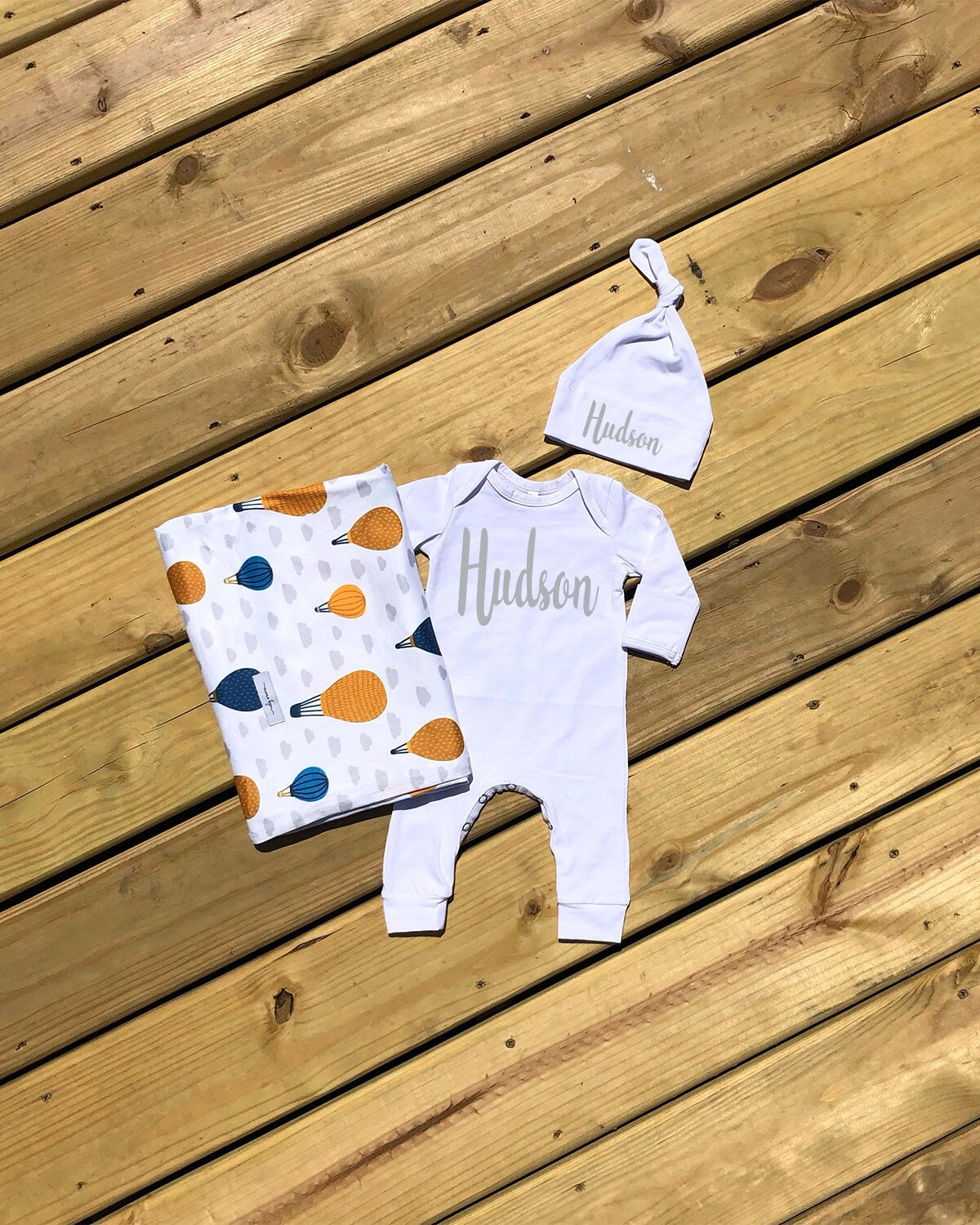 Personalized Baby Boy Romper Set: Balloon Adventure Outfit